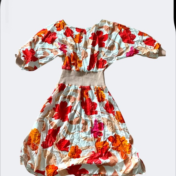 Maeve by Anthropologi boho summer Floral Print Dress with Red and Orange Accents - Picture 4 of 6